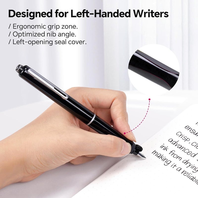 WRITECH Fountain Pen Left Handed: Retractable Style Black Ink Set Fine Nib, Includes 5 Ink Cartridges for Smooth Writing Calligraphy Journaling - Image 2